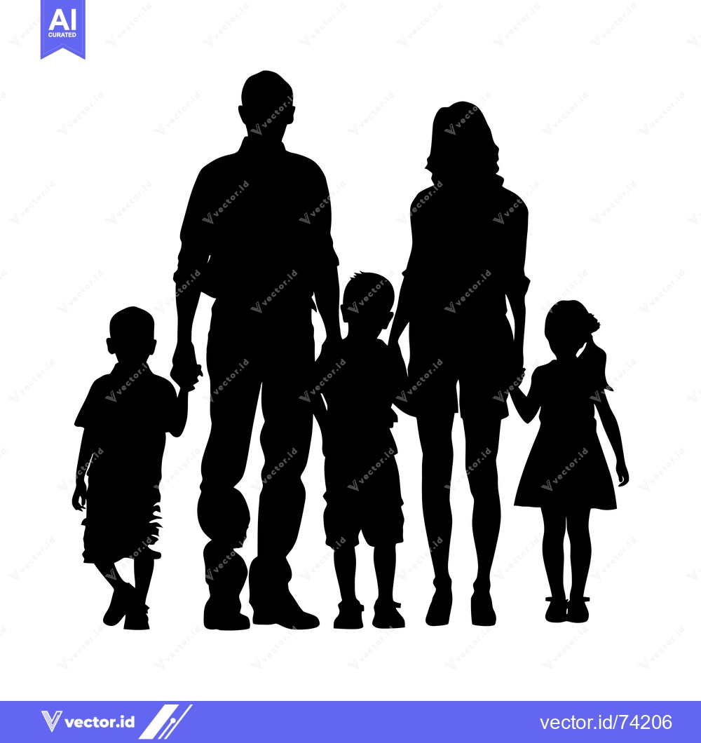 Premium Vector of Black Silhouettes of a Family of Four Holding Hands