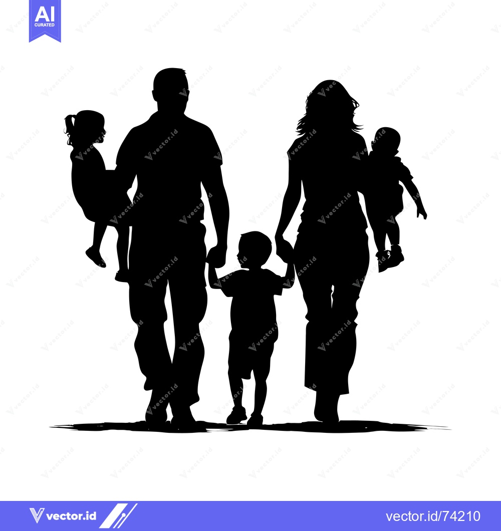 Premium Vector of Silhouette of a Family of Four Walking Together