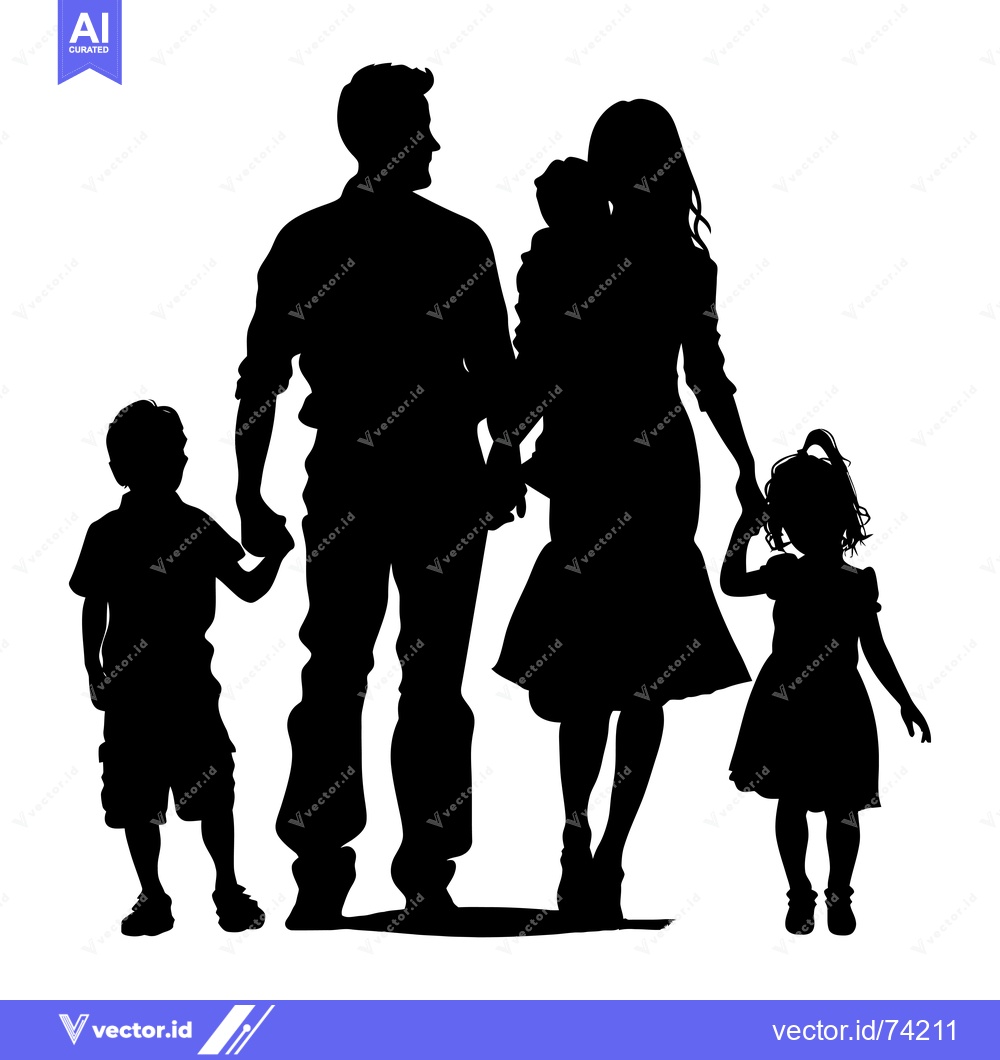 Premium Vector dari Silhouette of a family with a father, mother, son, and daughter