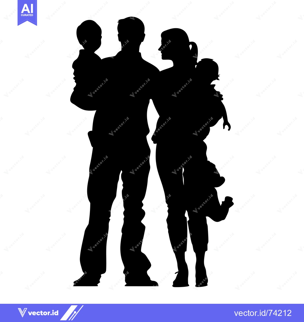 Premium Vector dari Silhouette of a Family with Two Children