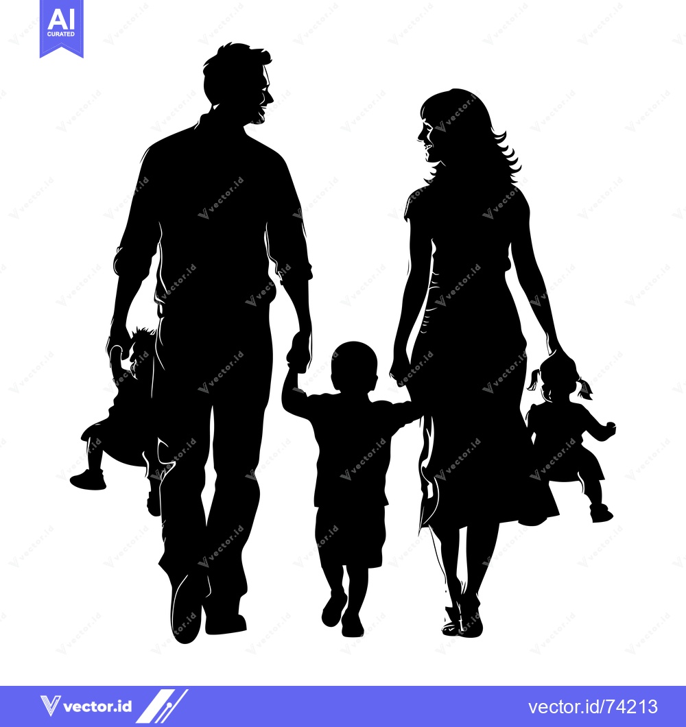 Premium Vector dari Silhouette of a family with two children walking together