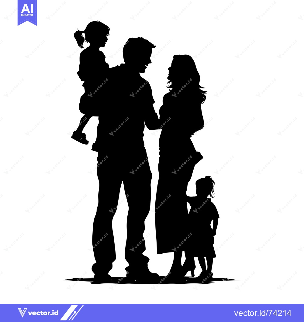 Premium Vector dari A Family of Four Standing in Silhouette