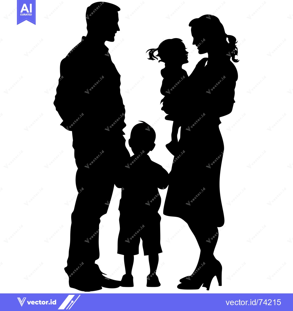 Premium Vector dari Silhouette of a Family with Two Children