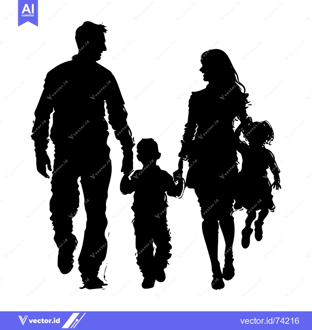 Premium Vector dari Family of four walking in silhouette