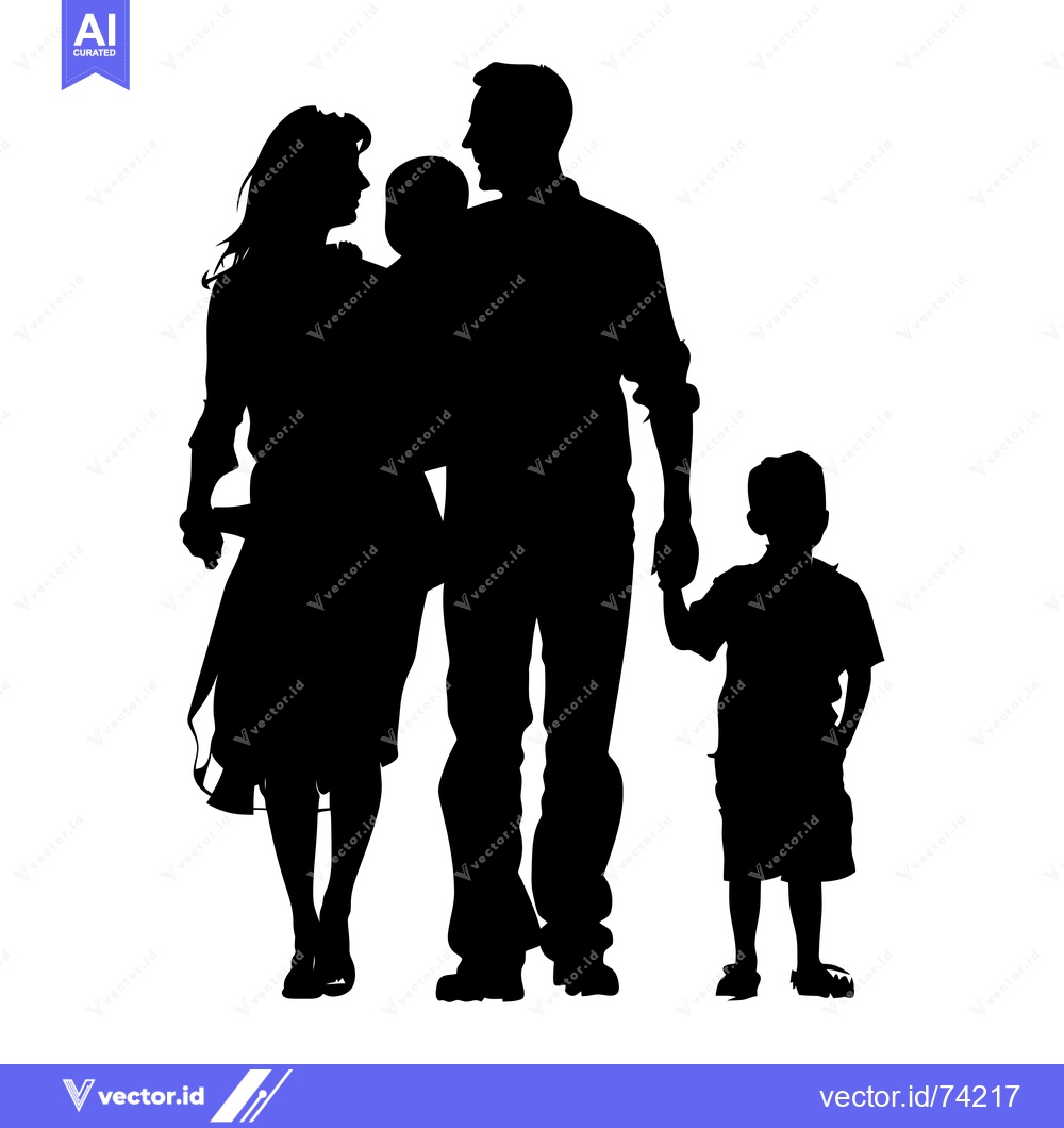 Premium Vector dari Silhouette of a family with two children, walking side by side.