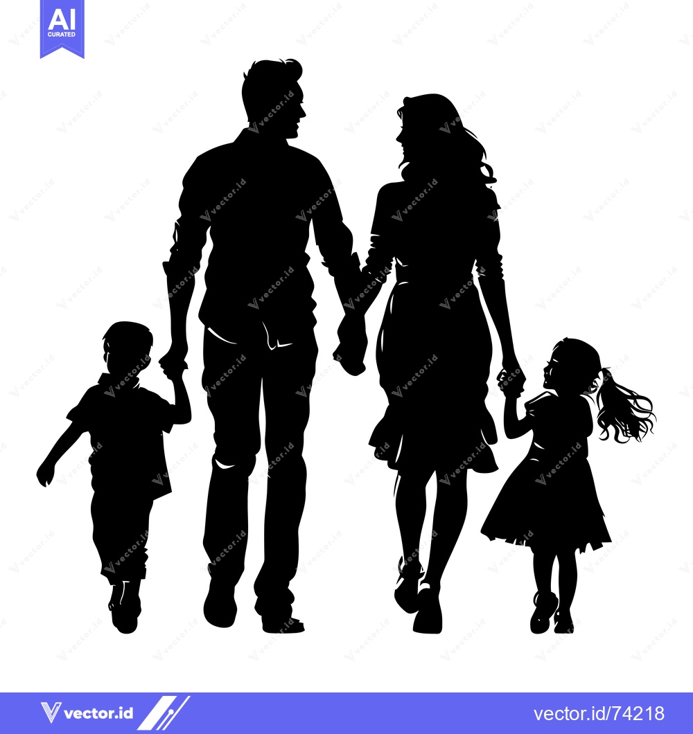 Premium Vector dari Silhouette of a Family Holding Hands and Walking