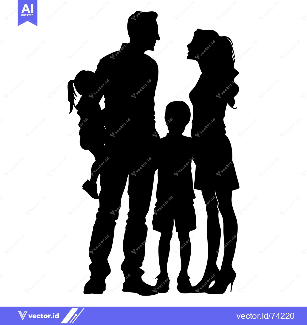 Premium Vector dari Black Silhouette of a Family of Four