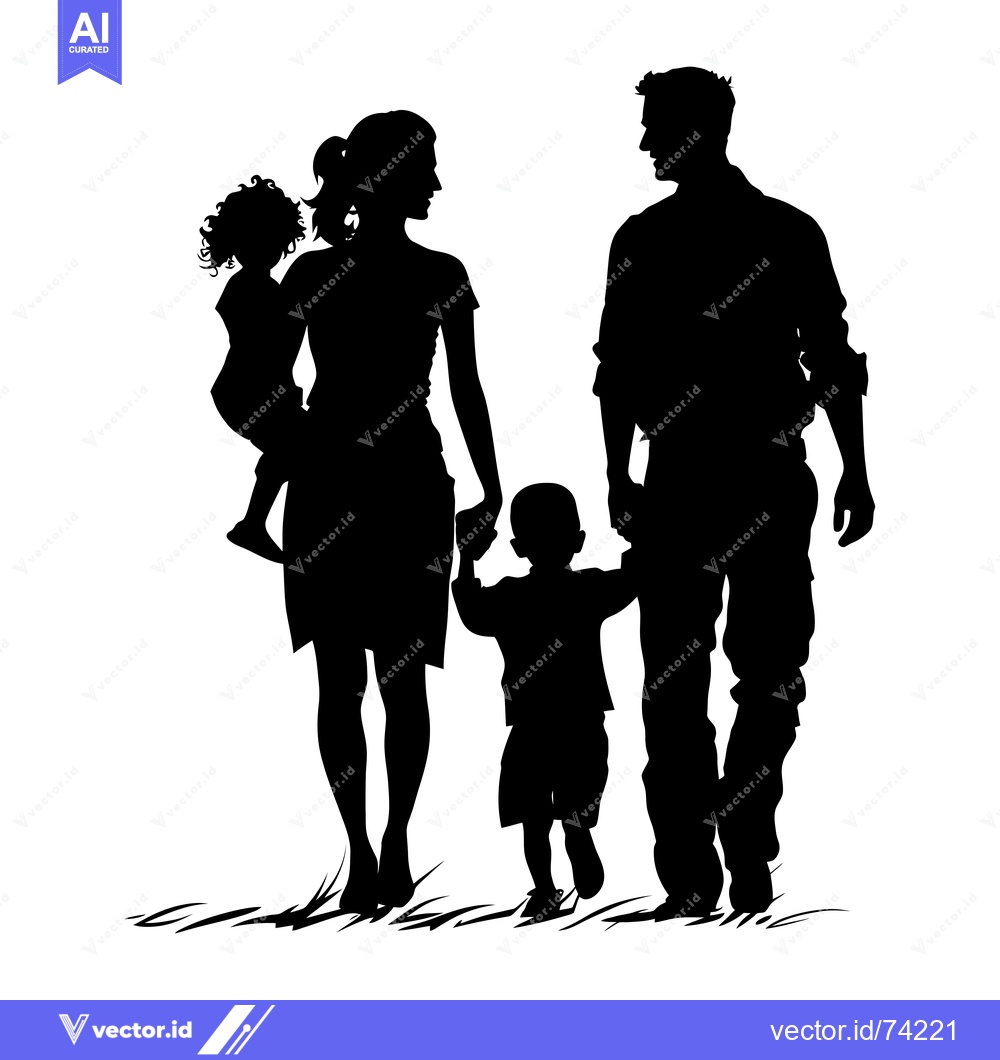 Premium Vector dari Silhouette of a Family of Four Walking
