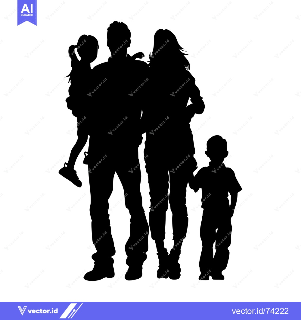 Premium Vector dari Silhouette of a Family with Two Children