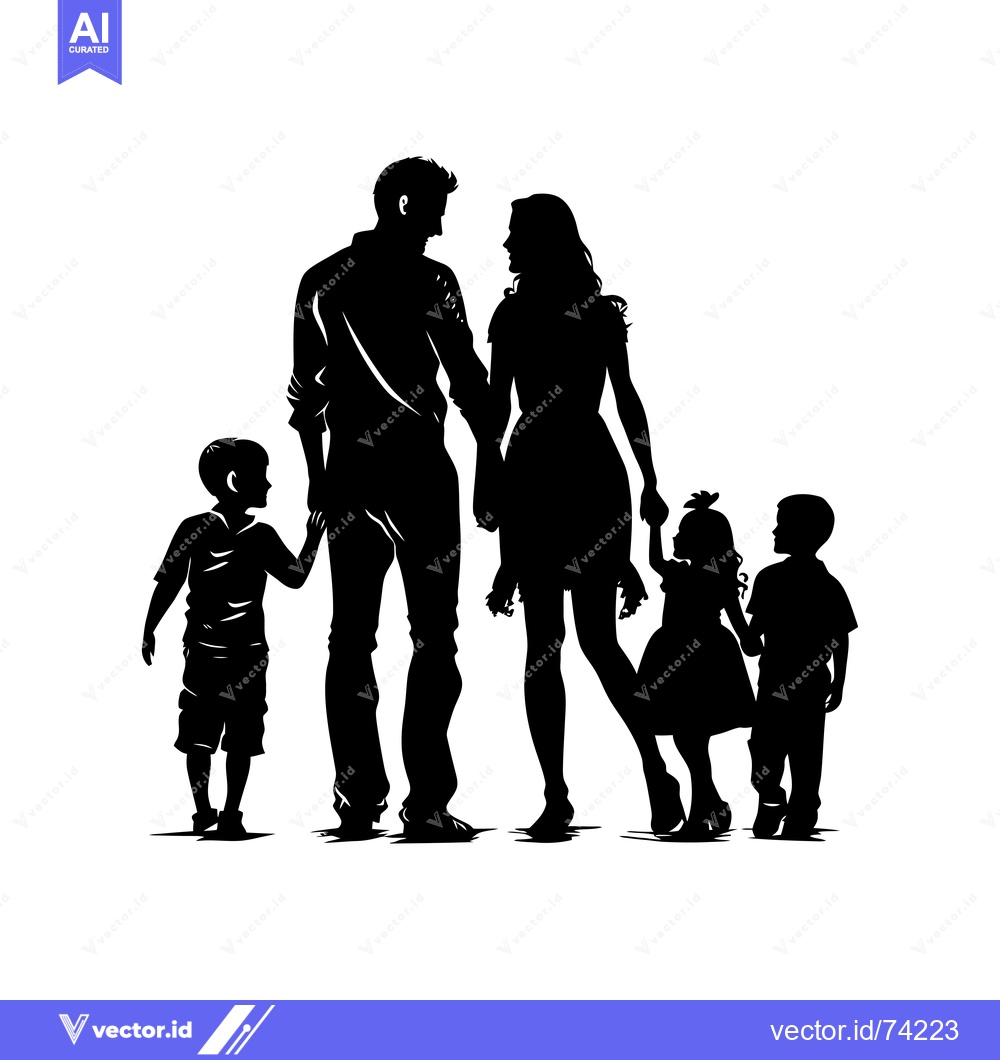 Premium Vector of Silhouette of a family of four, parents holding hands with their two c