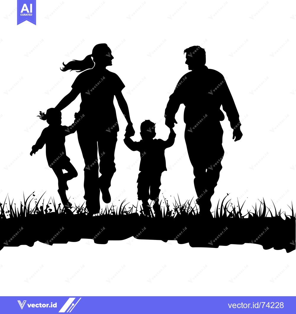 Premium Vector dari Silhouette of a family of four walking in grass