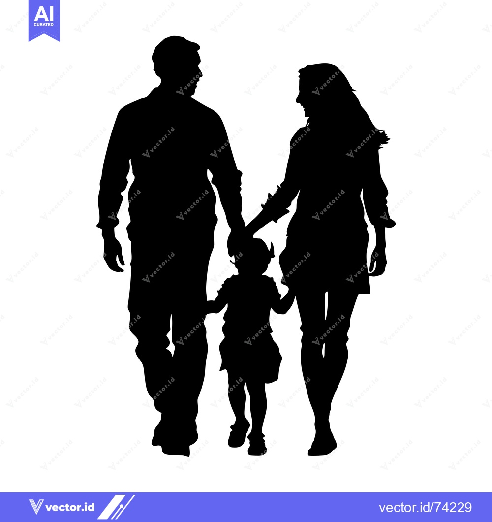 Premium Vector dari Silhouette of a Family of Three Walking Hand-in-Hand