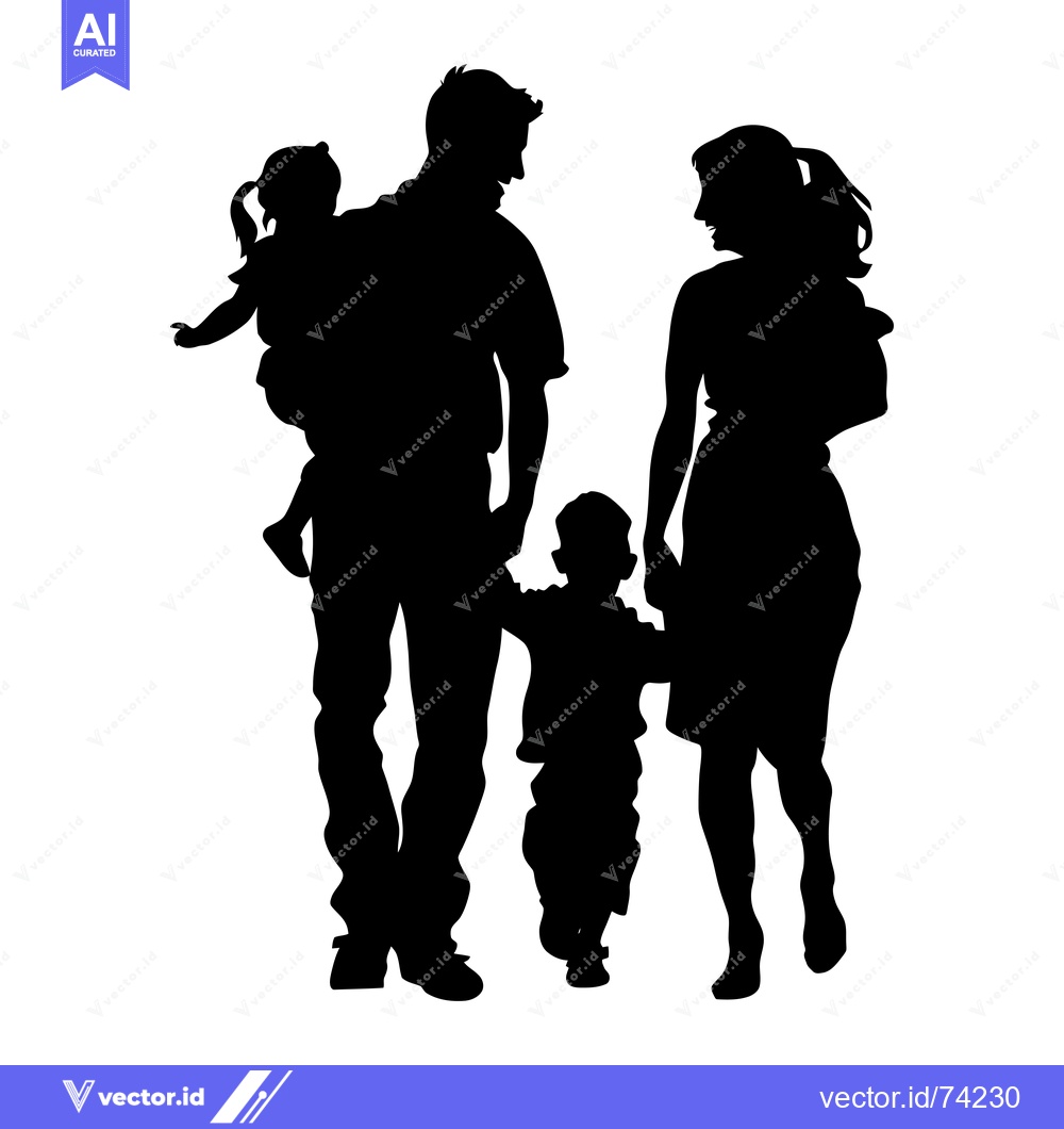 Premium Vector of Silhouette of a family with two children walking