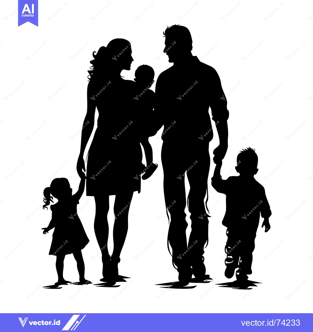 Premium Vector dari Silhouette of a Family with Two Children