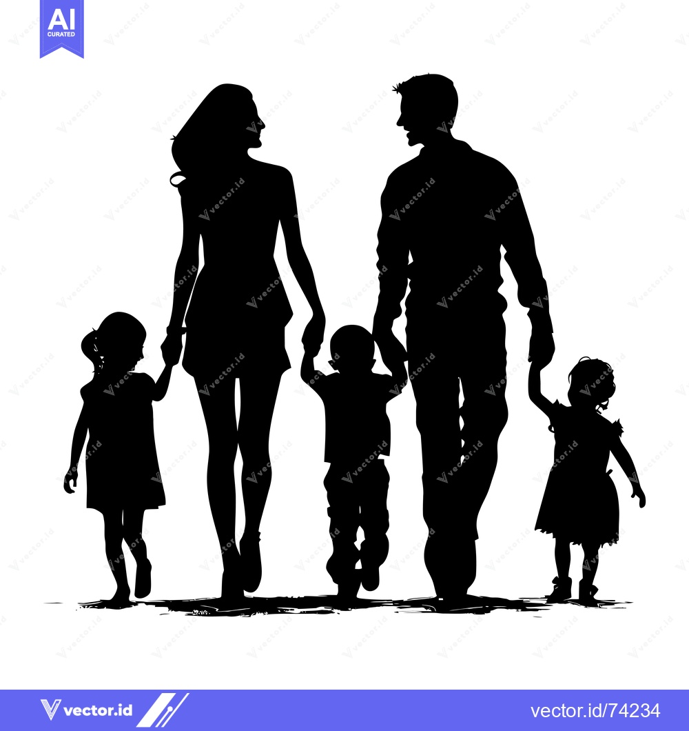 Premium Vector of Silhouette of a Family of Four Walking Hand-in-Hand