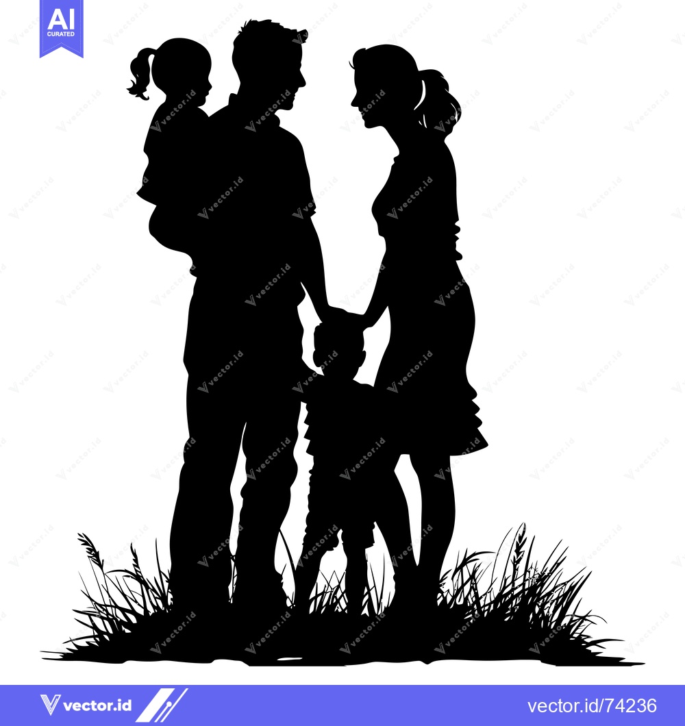Premium Vector of Silhouette of a Family of Four in a Field of Tall Grass