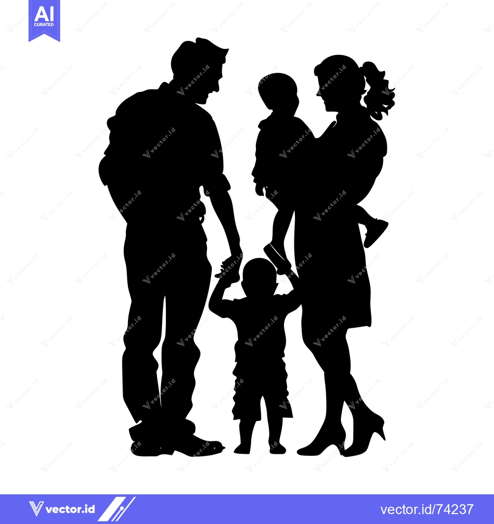 Premium Vector dari Silhouette of a Family with Two Children