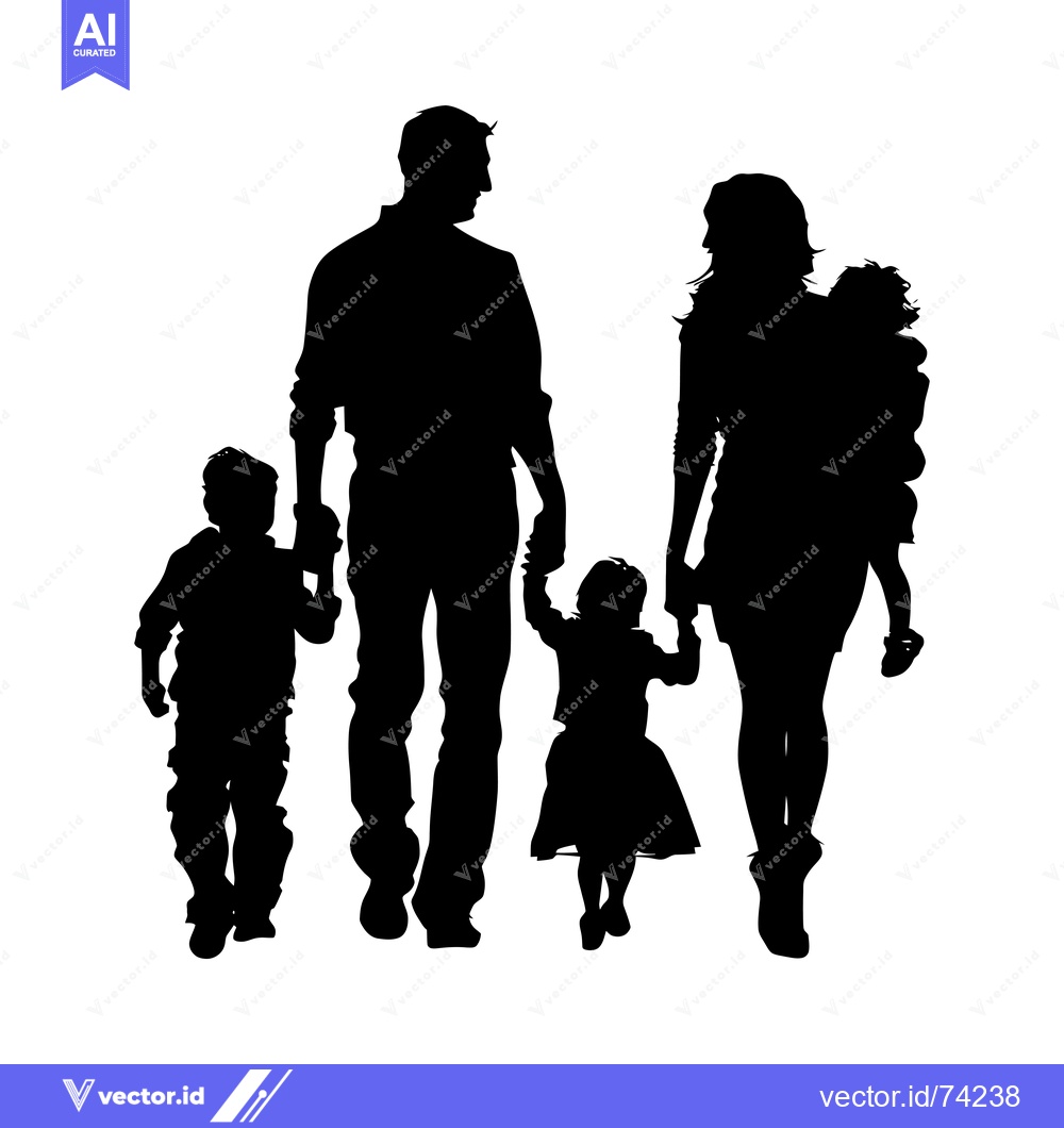Premium Vector dari Silhouette of a Family of Four Walking Together