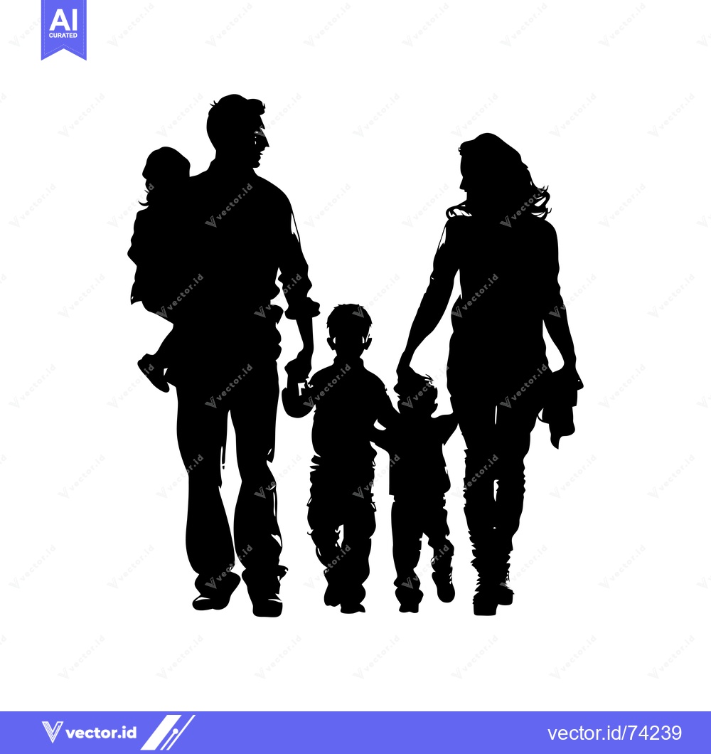 Premium Vector of Silhouette of a Family of Four Walking Together