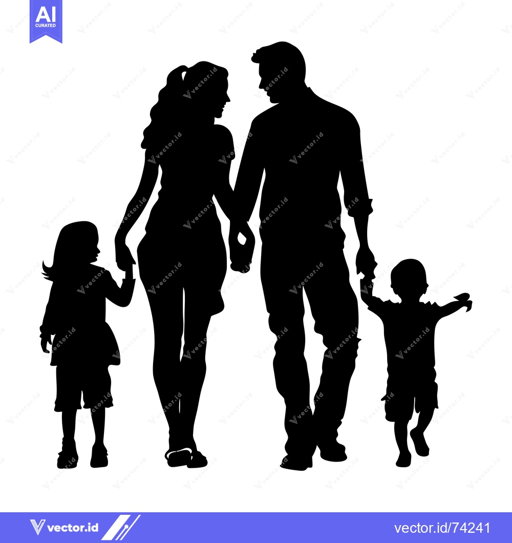 Premium Vector dari Silhouette of a Family of Four Walking Together