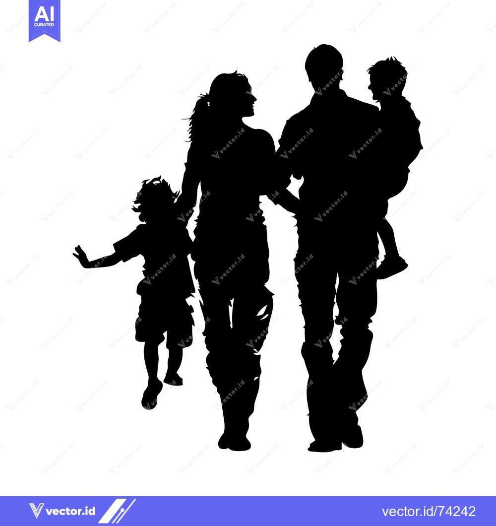 Premium Vector of Silhouette of a family with two children walking