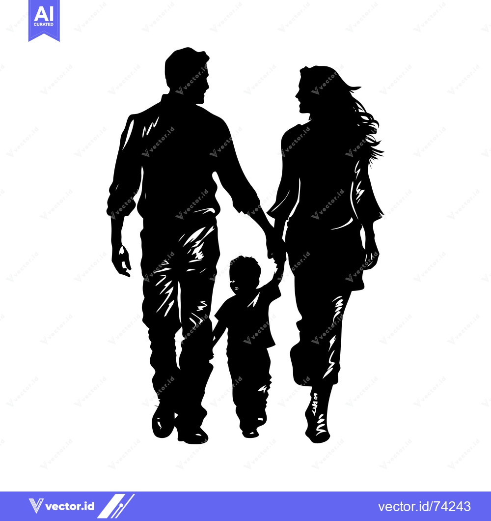 Premium Vector of Silhouette of a Family of Three Holding Hands and Walking