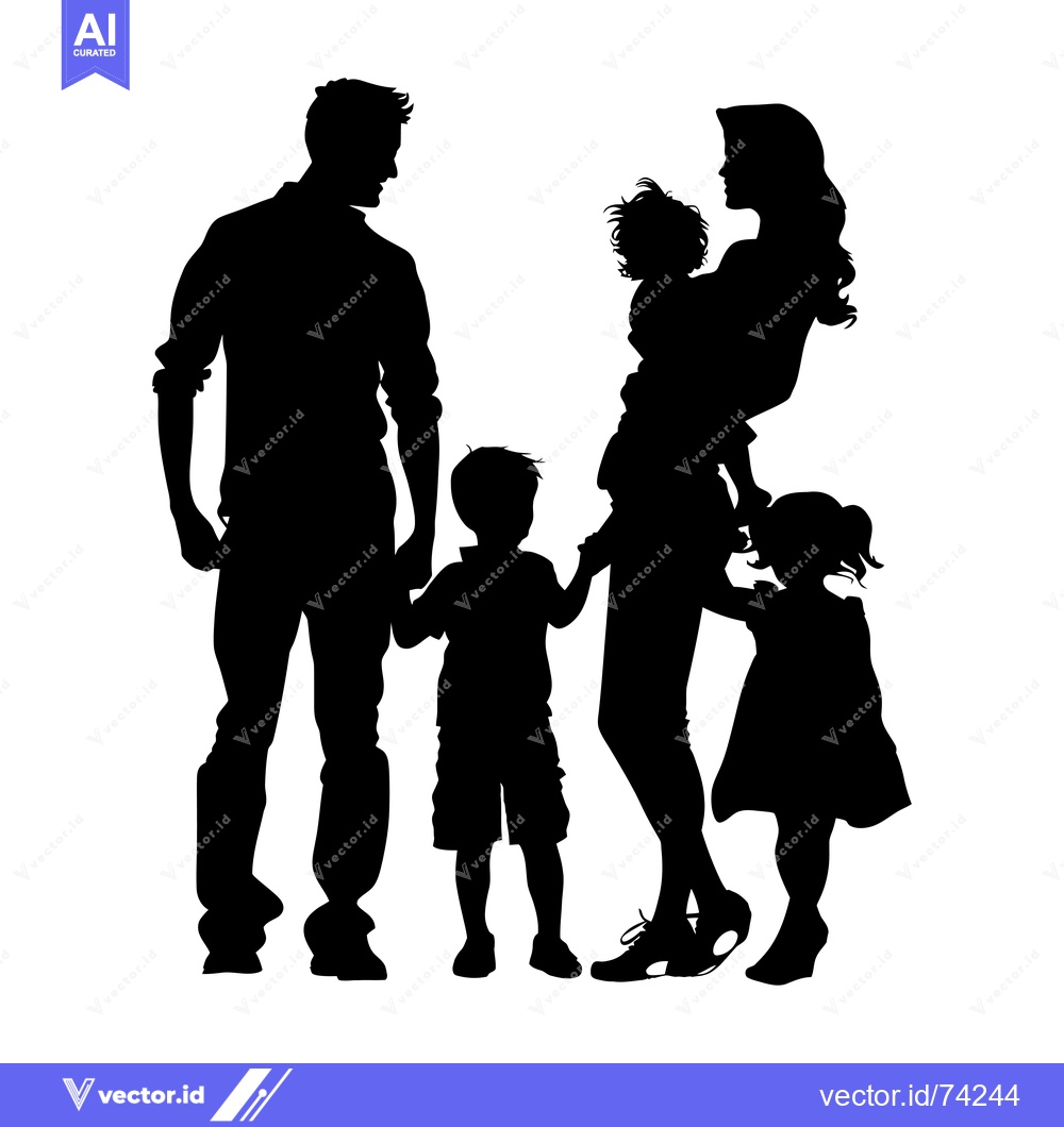 Premium Vector dari Silhouette of a Family with Two Children Holding Hands