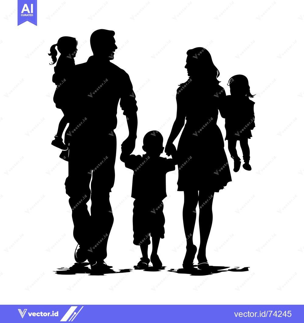Premium Vector of Silhouette of a Family of Four Walking Together