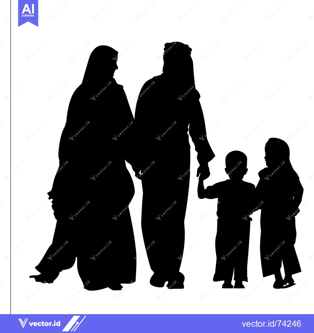 Premium Vector dari Silhouette of a Muslim Family Walking Together
