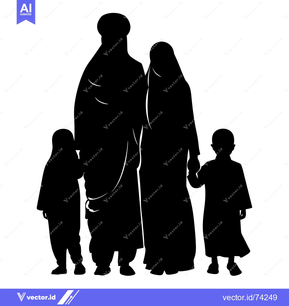 Premium Vector of Black silhouette of a Muslim family with parents and two children