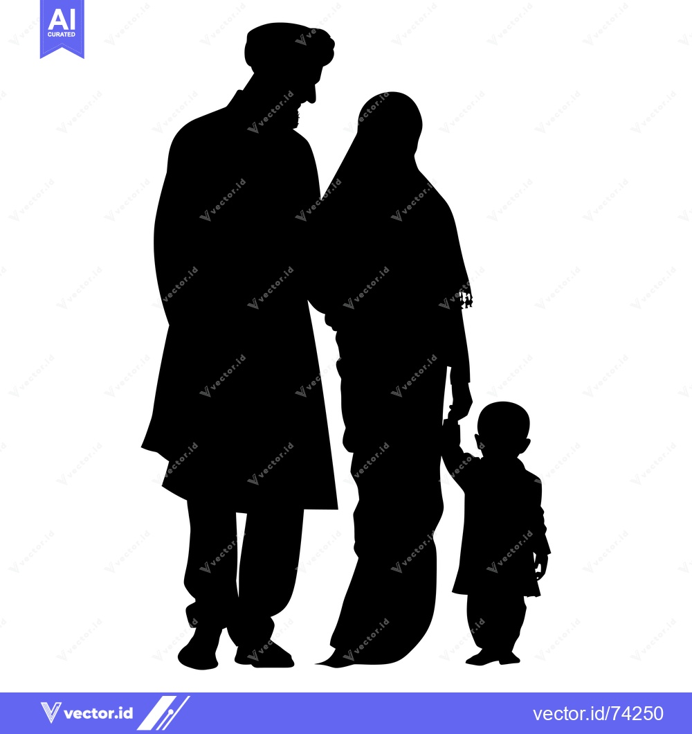 Premium Vector of Silhouette of a Muslim Family with a Man, Woman, and Child