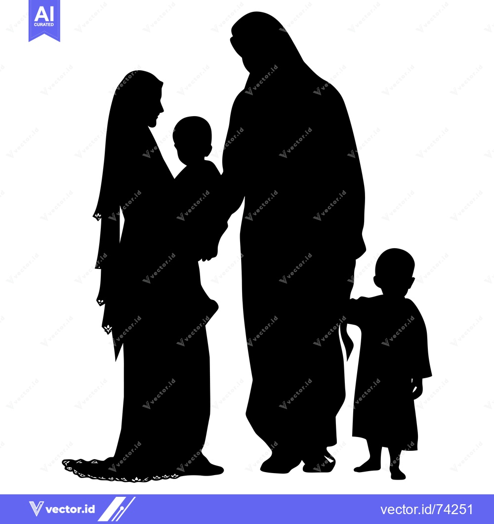 Premium Vector dari Silhouette of a Muslim Family with Two Children
