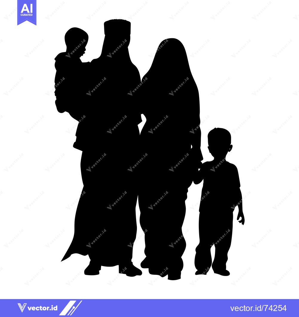 Premium Vector dari Silhouette of a Family with Two Children