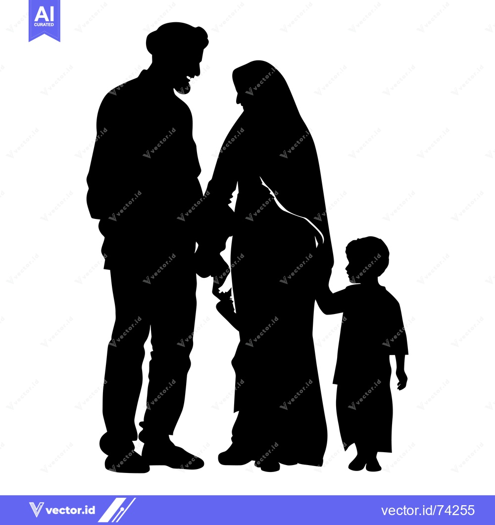 Premium Vector of A Muslim Family of Three Standing in Silhouette