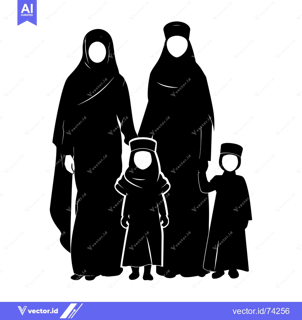 Premium Vector of Black and white silhouette of a Muslim family