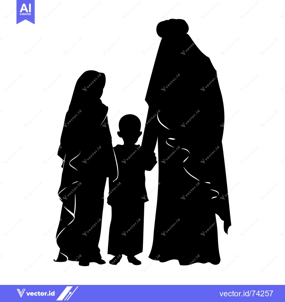 Premium Vector dari Silhouette of a Muslim Family with a Young Child