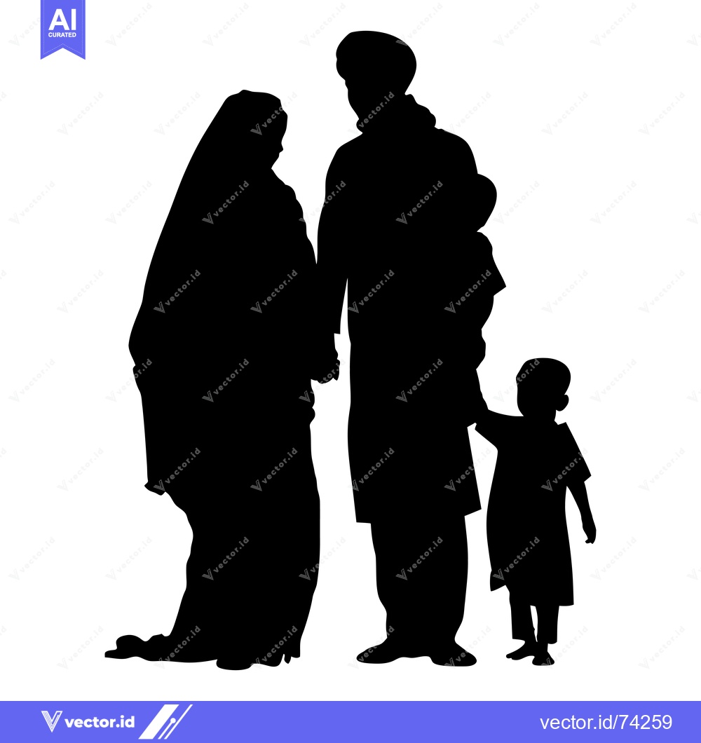 Premium Vector dari Silhouette of a Muslim Family with Two Children