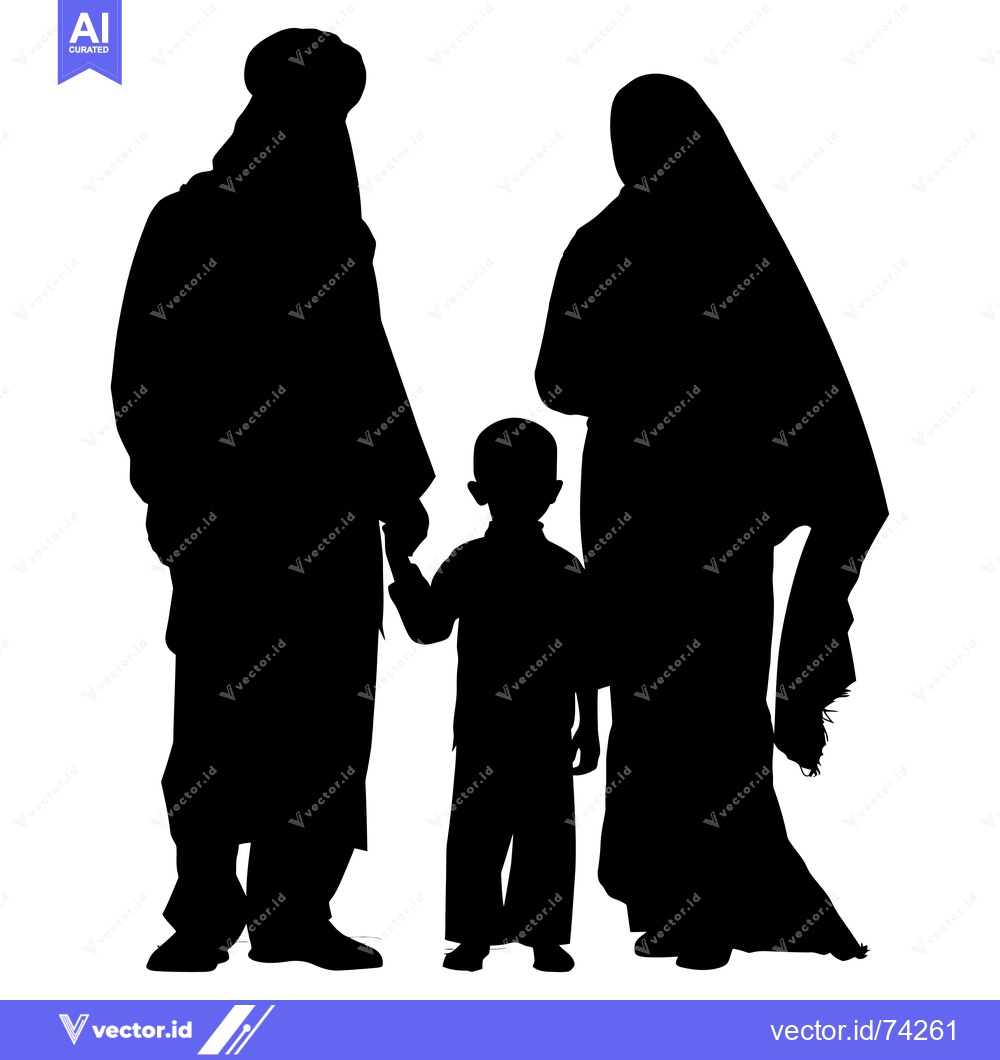 Premium Vector dari Silhouette of a Muslim Family with a Young Child