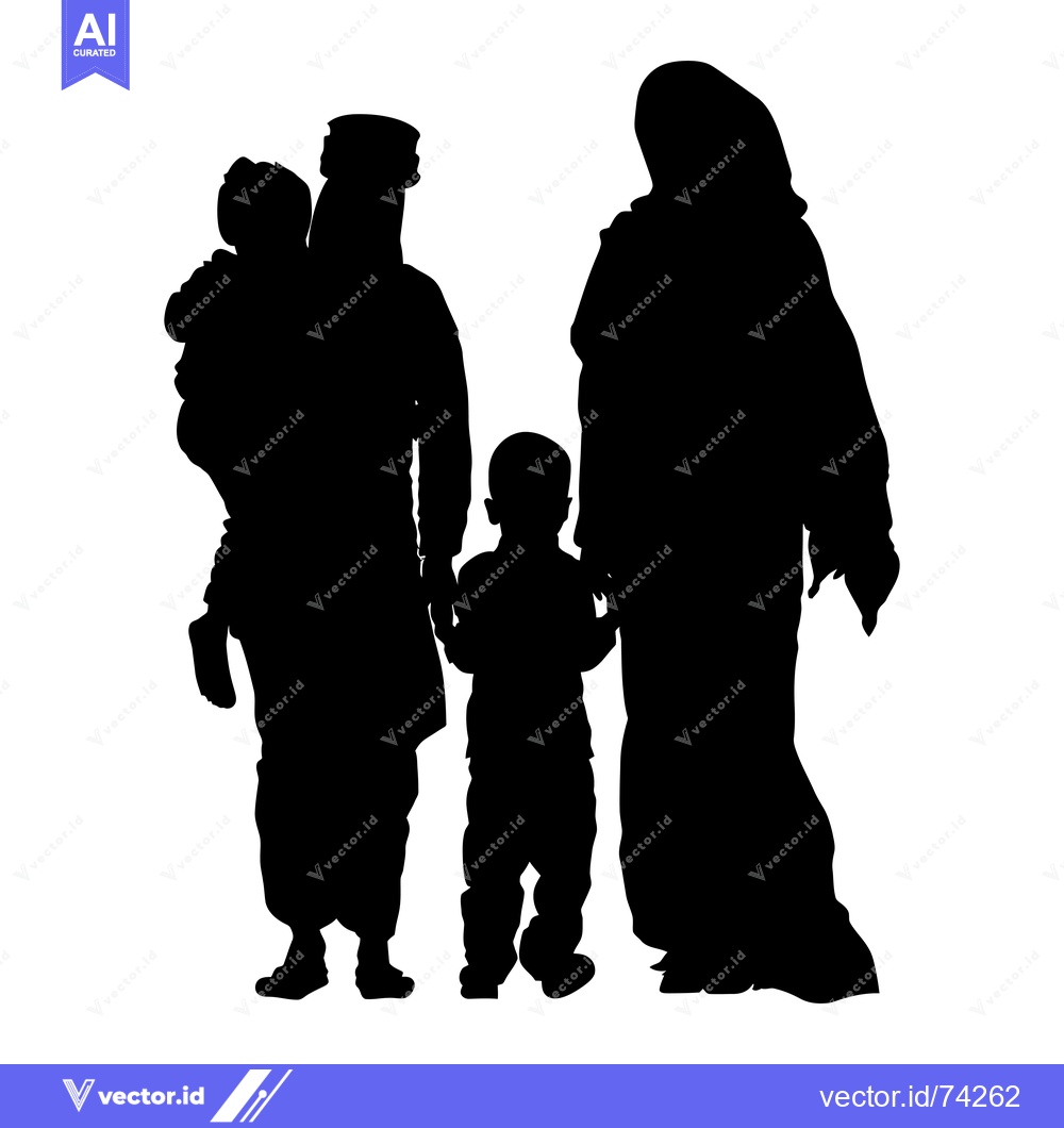 Premium Vector of Silhouette of a Muslim family with two children