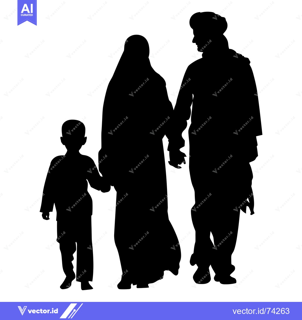 Premium Vector of Black silhouette of a family walking together