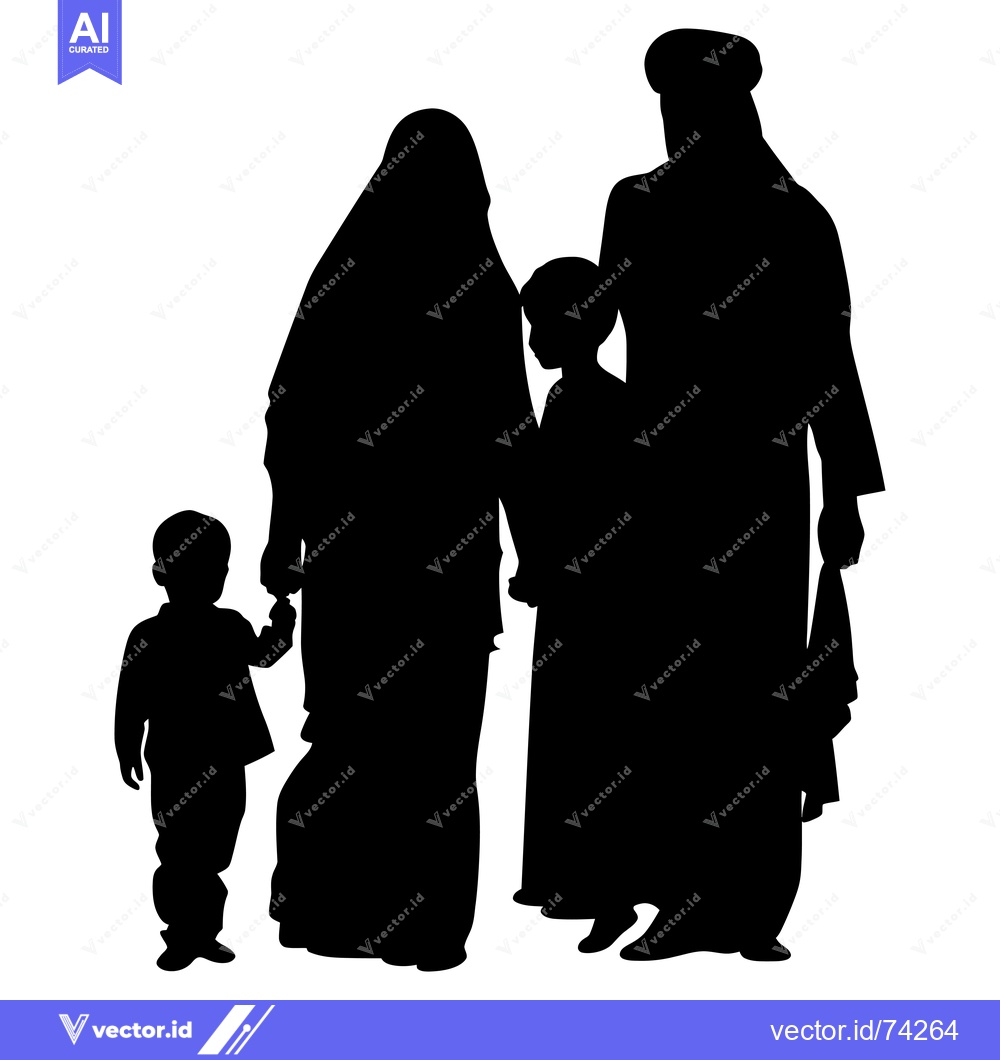 Premium Vector dari Silhouette of a Muslim Family with Two Children