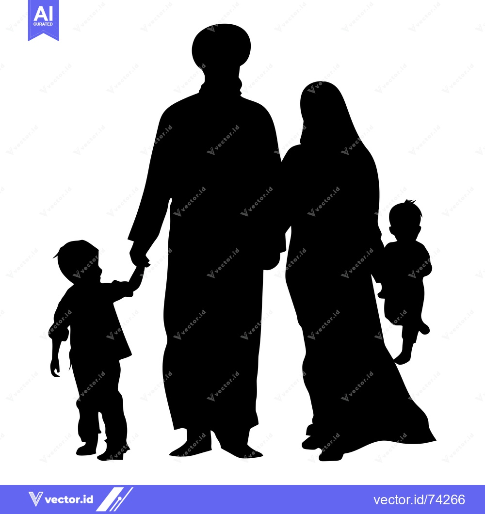 Premium Vector of Silhouette of a Muslim Family with Two Children