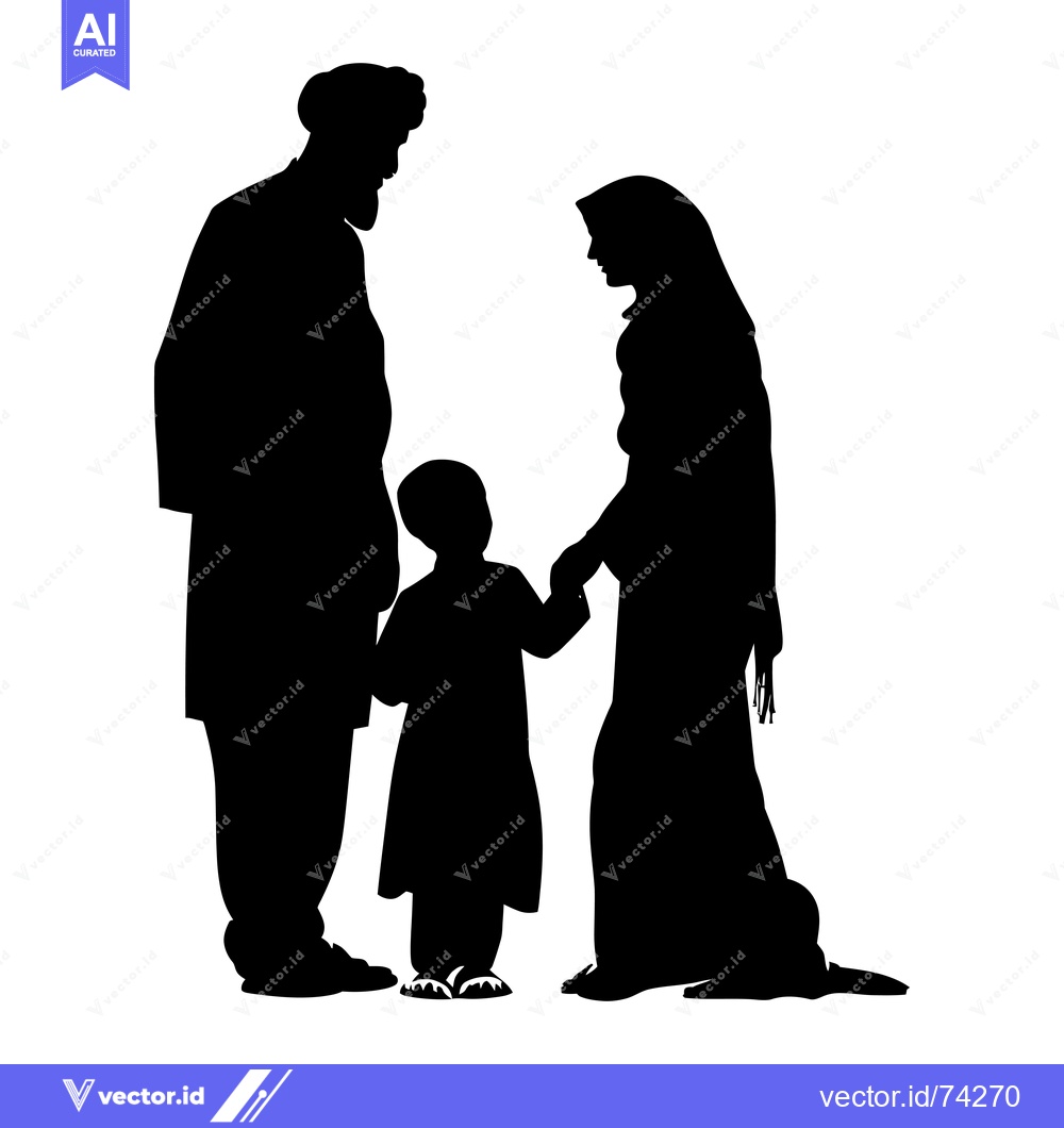 Premium Vector dari Silhouette of a Muslim Family with a Child Holding Hands