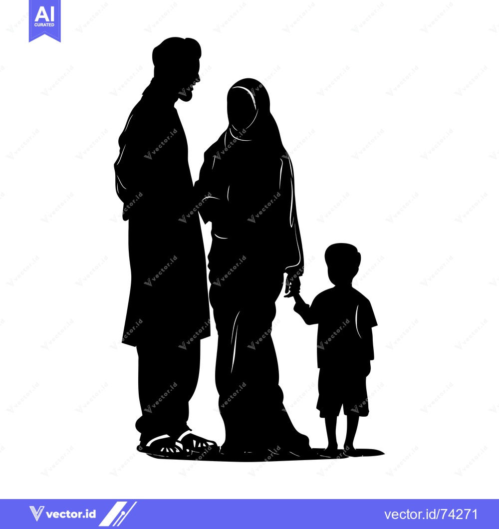 Premium Vector of Silhouette of a Muslim Family with a Father, Mother, and Son