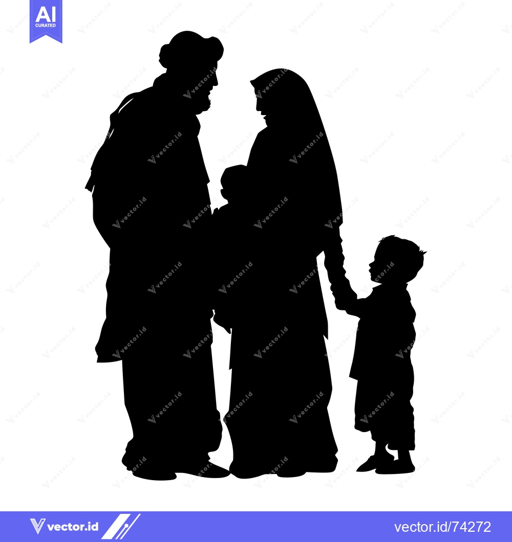 Premium Vector of Silhouette of a Muslim family with two children