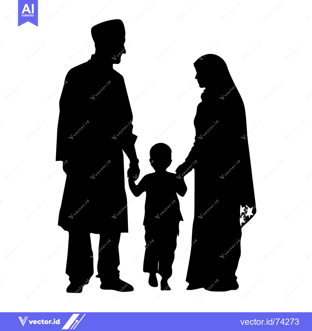 Premium Vector of Silhouette of a Muslim Family Holding Hands
