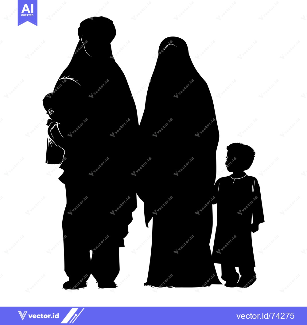 Premium Vector dari Silhouette of a Muslim Family with Two Children