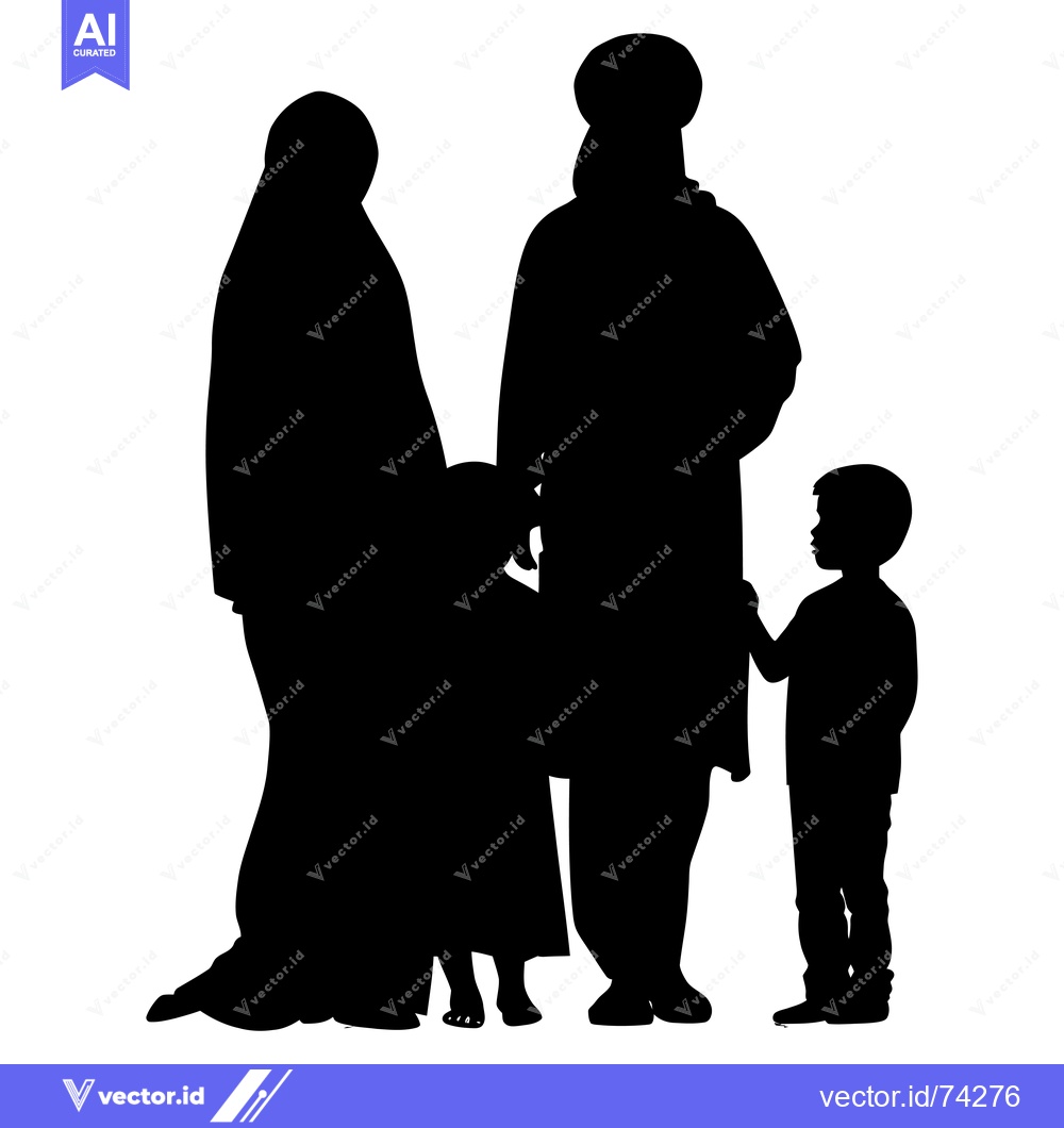 Premium Vector of Silhouette of a Muslim Family with a Young Son
