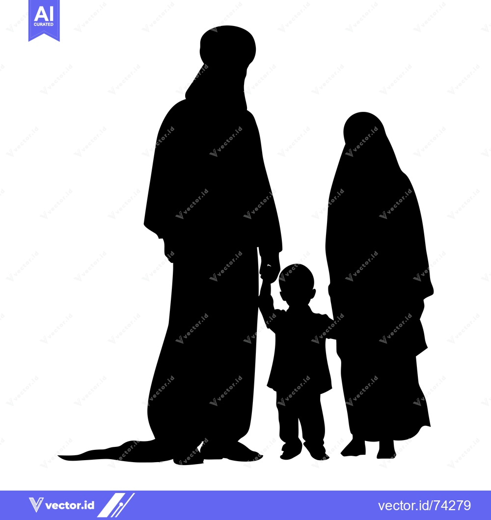 Premium Vector of Silhouette of a Muslim Family with a Young Son