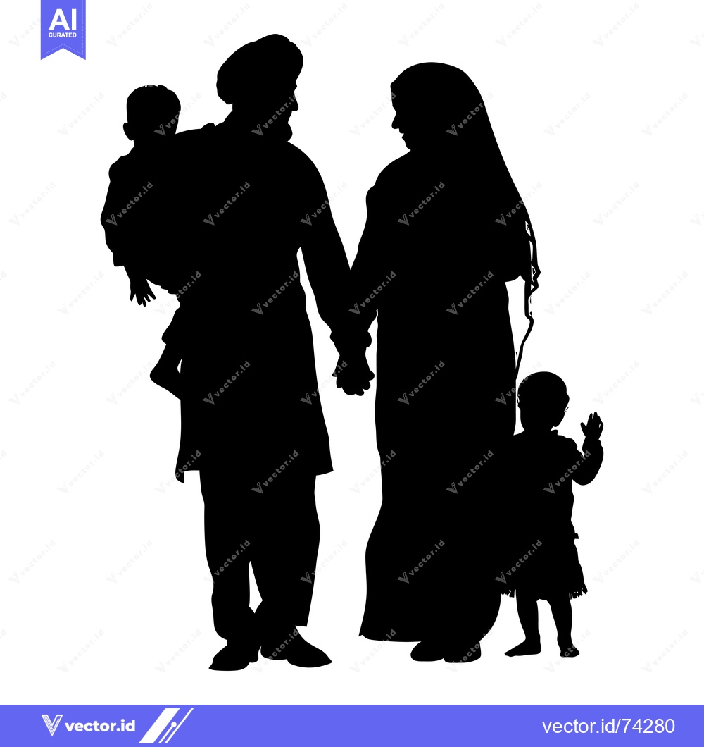 Premium Vector of Silhouette of a Family with Two Children, Holding Hands